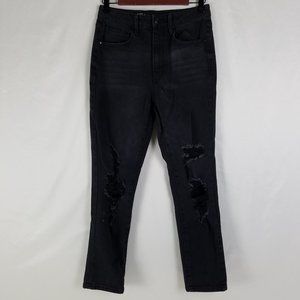 No Boundaries Jeans Juniors Size 7 High Rise Slim Straight Destroyed Black Denim